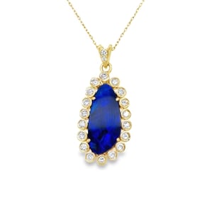 14K Gold Opal Doublet & Diamond Pendant 2.07g
