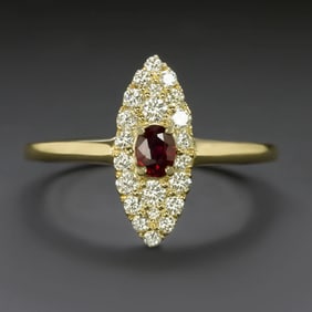 14k Gold Ruby Diamond Navette Ring