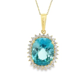 14K Yellow Gold Blue Zircon & Diamond Pendant 3.13g