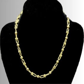 14K Yellow Gold Link Bead Necklace, 18” 19.6 grams