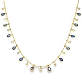 14k Yellow Gold Sapphire Diamond Necklace