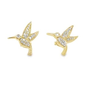 14k Yellow Gold Diamond Hummingbird Earrings