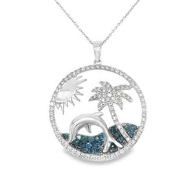 14k White Gold Beach Pendant w/ Blue Diamonds