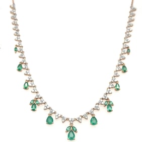 18k Rose Gold Emerald Diamond Necklace
