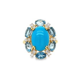 14k Yellow Gold Topaz Turquoise Diamond Ring