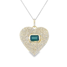 14k Gold Emerald Diamond Heart Pendant