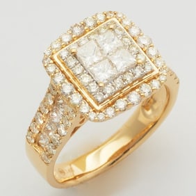 14k Yellow Gold 2.00ct Quad Head Diamond Ring