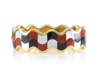 Tiffany & Co. 18k Gold Cummings Checkerboard Bangle 6.5 inch