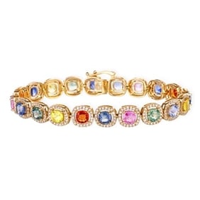 14k Gold Diamond Multi-Sapphire Cushion Bracelet