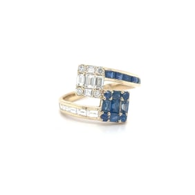 14K Yellow Gold Sapphire and Diamond Bypass Cocktail Ring
