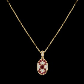 14K Yellow Gold Ruby Diamond Pendant Necklace
