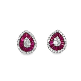 14KT White Gold Ruby Diamond Earrings