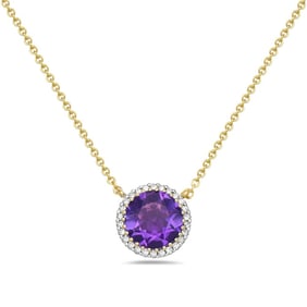 14K Yellow Gold Amethyst & Diamond Halo Pendant