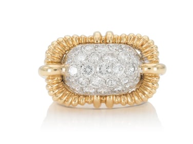 Vintage 1940s 18K Yellow Gold Retro Diamond Dome Ring 15.5 grams