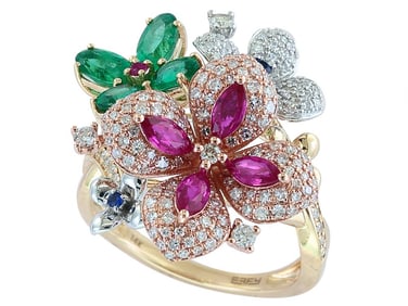 Effy 14K Tri-Color Diamond Ruby Emerald Sapphire Ring