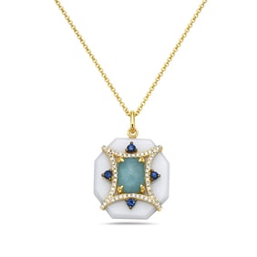 14K Gold Ceramic Amazonite Quartz Sapphire Pendant