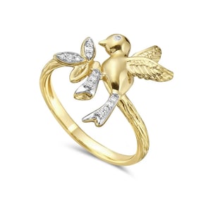 14K Yellow Gold Diamond Bird Ring