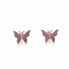 14K Rose Gold Pink Sapphire Butterfly Studs