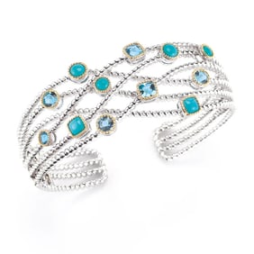 Sterling Silver 14K Blue Topaz Turquoise Cuff