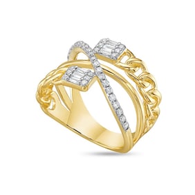 14K Yellow Gold Chain Link Diamond Ring