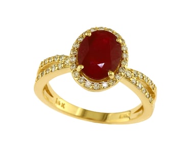 EFFY 14K Yellow Gold Diamond and Natural Mozambique Ruby Ring