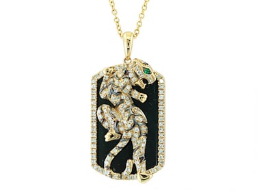 EFFY 14K Yellow Gold Diamond, Natural Emerald & Onyx Panther Pendant