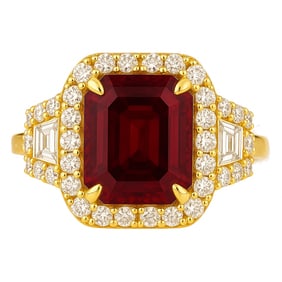3.06ct Ruby & Diamond Ring in 18K Yellow Gold with GIA Certificate