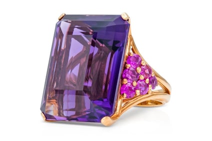 Vintage 14k Yellow Gold Amethyst Ruby Ring