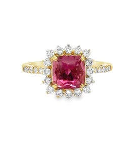 14k Yellow Gold Pink Tourmaline Diamond Ring