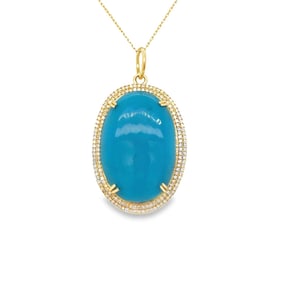 14k Yellow Gold Turquoise and Diamond Pendant