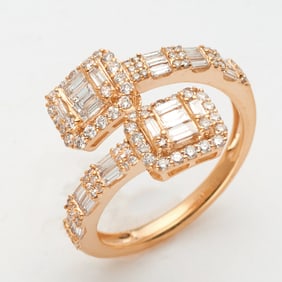 14k Rose Gold 1.15ctw Baguette and Round Diamond Twist Ring