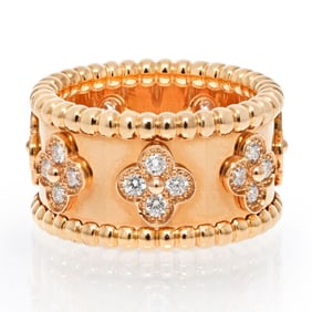 Van Cleef & Arpels 18K Yellow Gold Perlée Diamond Wide Band Ring