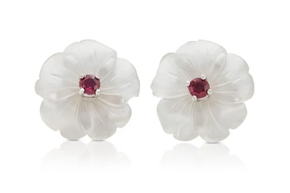 Tiffany & Co. Paloma Picasso 18K White Gold Crystal Flower Earrings with Rubies