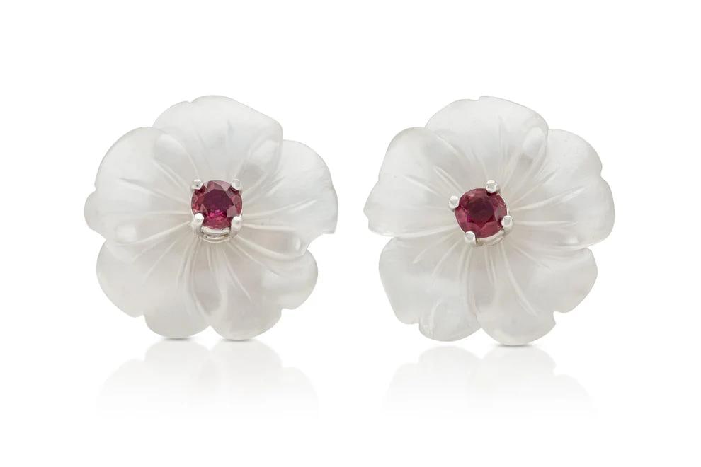Tiffany & Co. Paloma Picasso 18K White Gold Crystal Flower Earrings with Rubies (1 of 4)