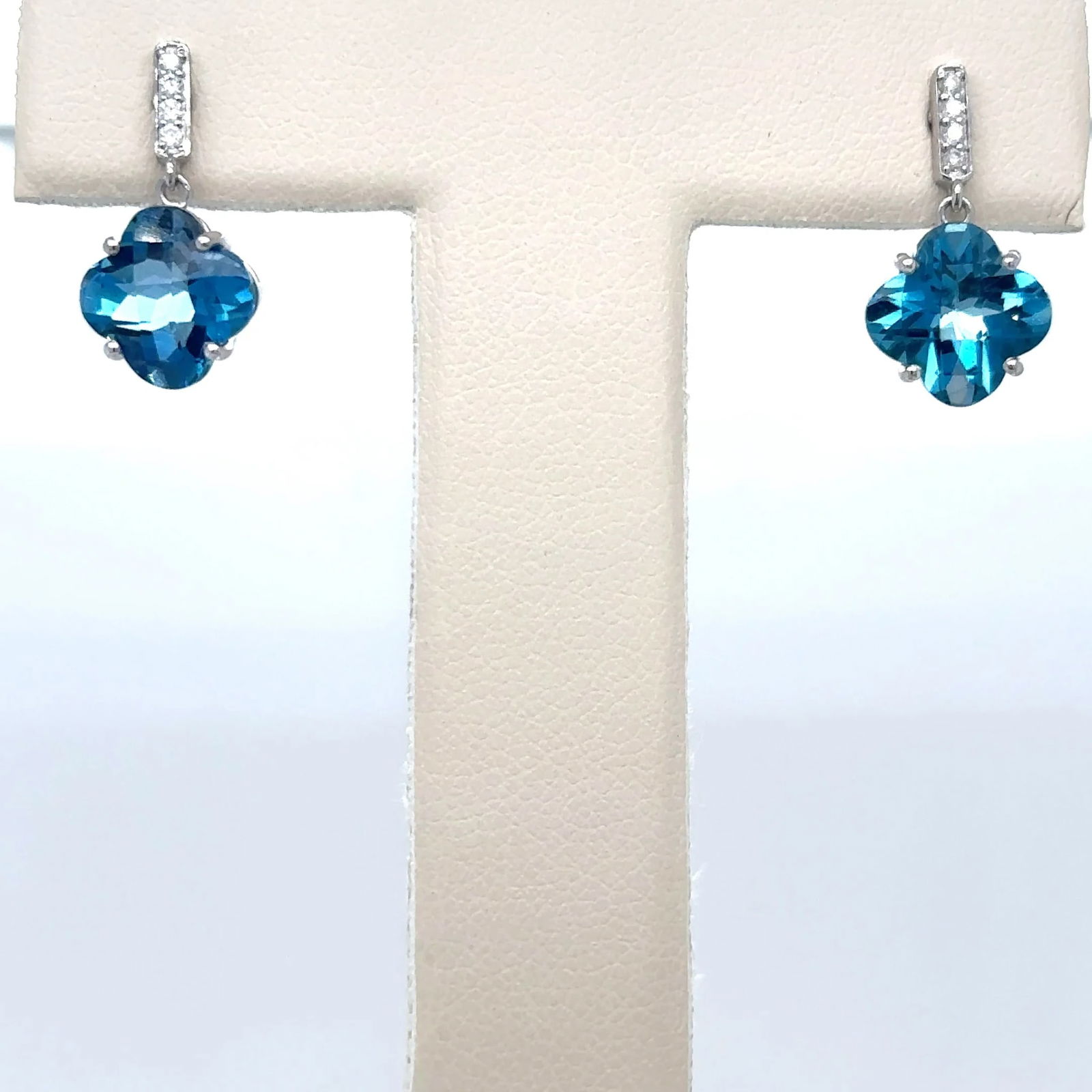 14k White Gold Blue Topaz & Diamond Earrings (1 of 1)