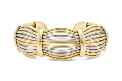 Italian 18k Tri-Color Gold Bangle Bracelet
