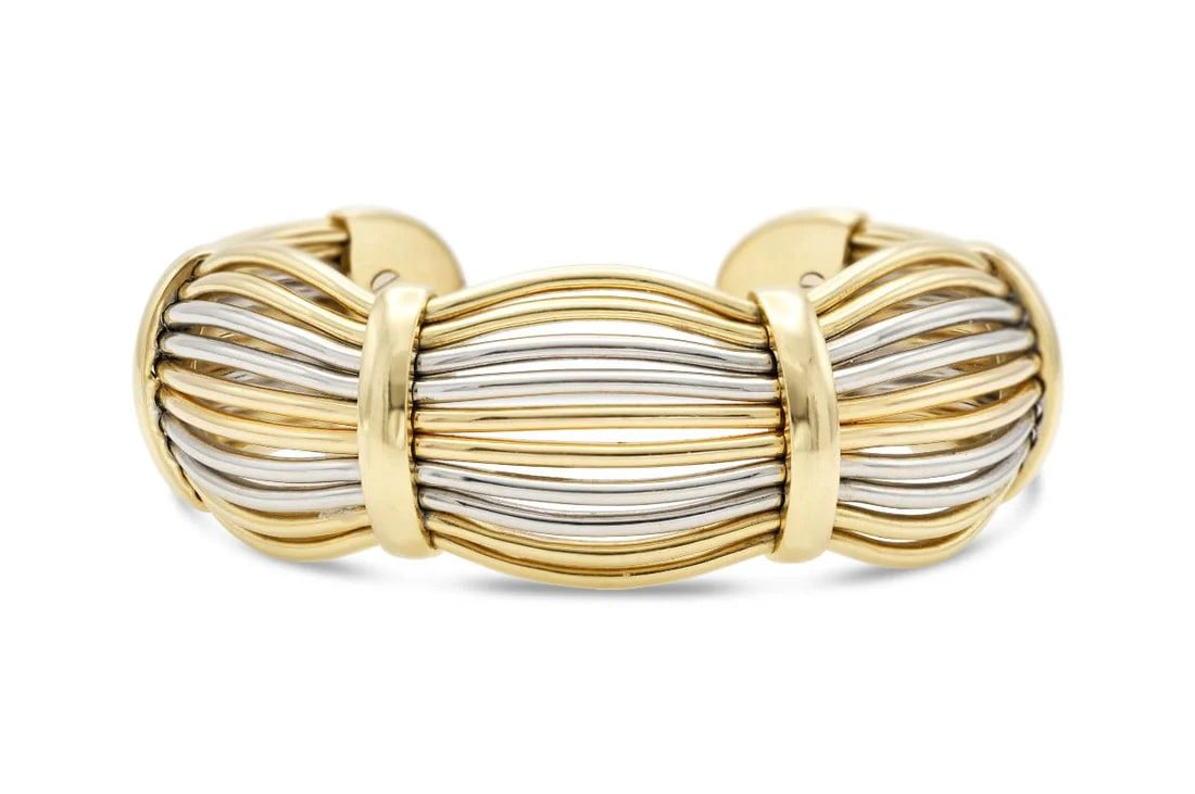 Italian 18k Tri-Color Gold Bangle Bracelet