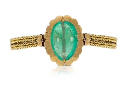 Vintage 1940s 15.00 Carat Cabochon Emerald and Braided 14k Gold Bracelet