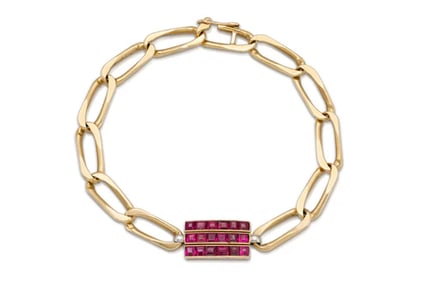 Estate 18k Yellow Gold Ruby Link Bracelet
