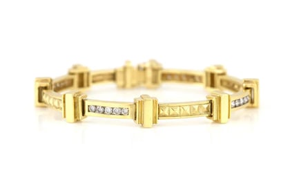 Circa 1980's 18k Yellow Gold Diamond Link Bracelet