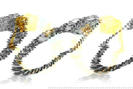 Vintage Zolotas 18k Gold & Silver Lion Hoop Earrings: Vintage 1970s Zolotas 18k Yellow Gold and Silver Lion Hoop Earrings – Signed Statement Design Finely crafted in a striking combination of 18k yellow gold and silver, these bold hoop earrings feature