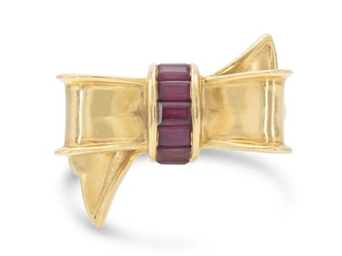 Tiffany & Co. Retro 18k Yellow Gold Ruby Bow Ring