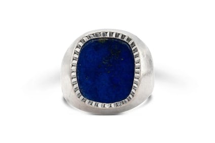 Estate 18k White Gold Lapis Lazuli Men’s Ring