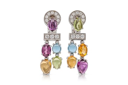 Bvlgari 18k White Gold Allegra Multi-Gem Dangle Earrings