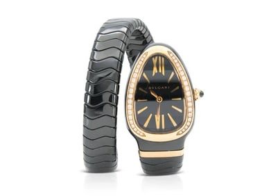 Bvlgari 18k Rose Gold and Black Ceramic Diamond Watch 35mm