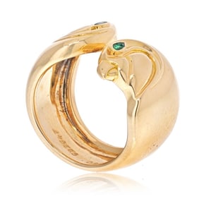 Vintage Cartier Anoubois 18k Gold Falcon Head Emerald Ring