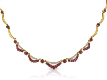 Vintage 1940's 14k Gold Ruby Diamond Necklace