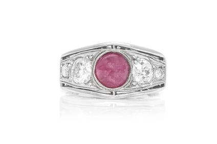 Art Deco Platinum Ruby & Diamond Ring, 1930s