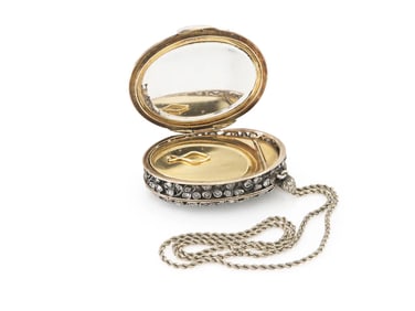 Estate Victorian Silver & Gold Diamond Mirror Pendant