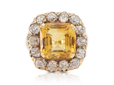 Estate Victorian 14k Gold Citrine and 3ct Diamond Ring